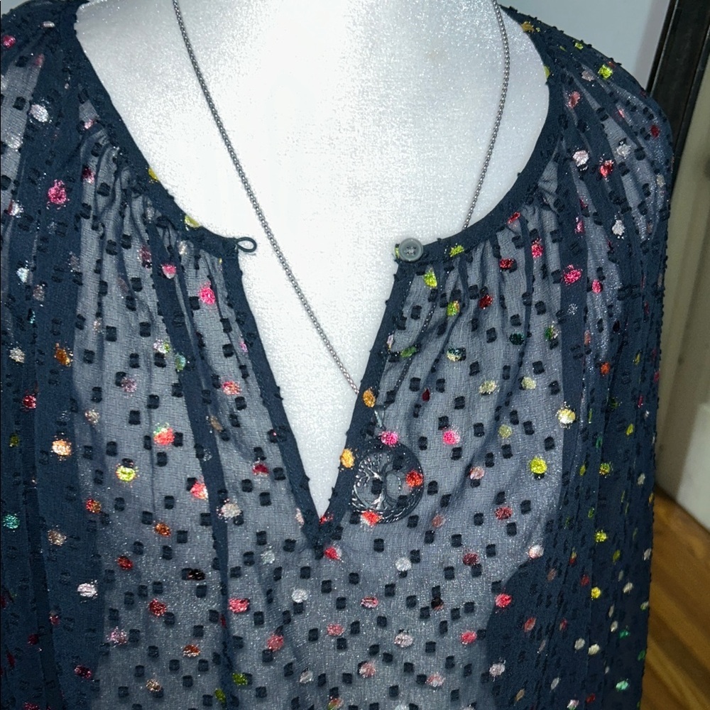 J. Crew Midnight Blue Blouse with Multicolor Dots - Picture 3 of 8